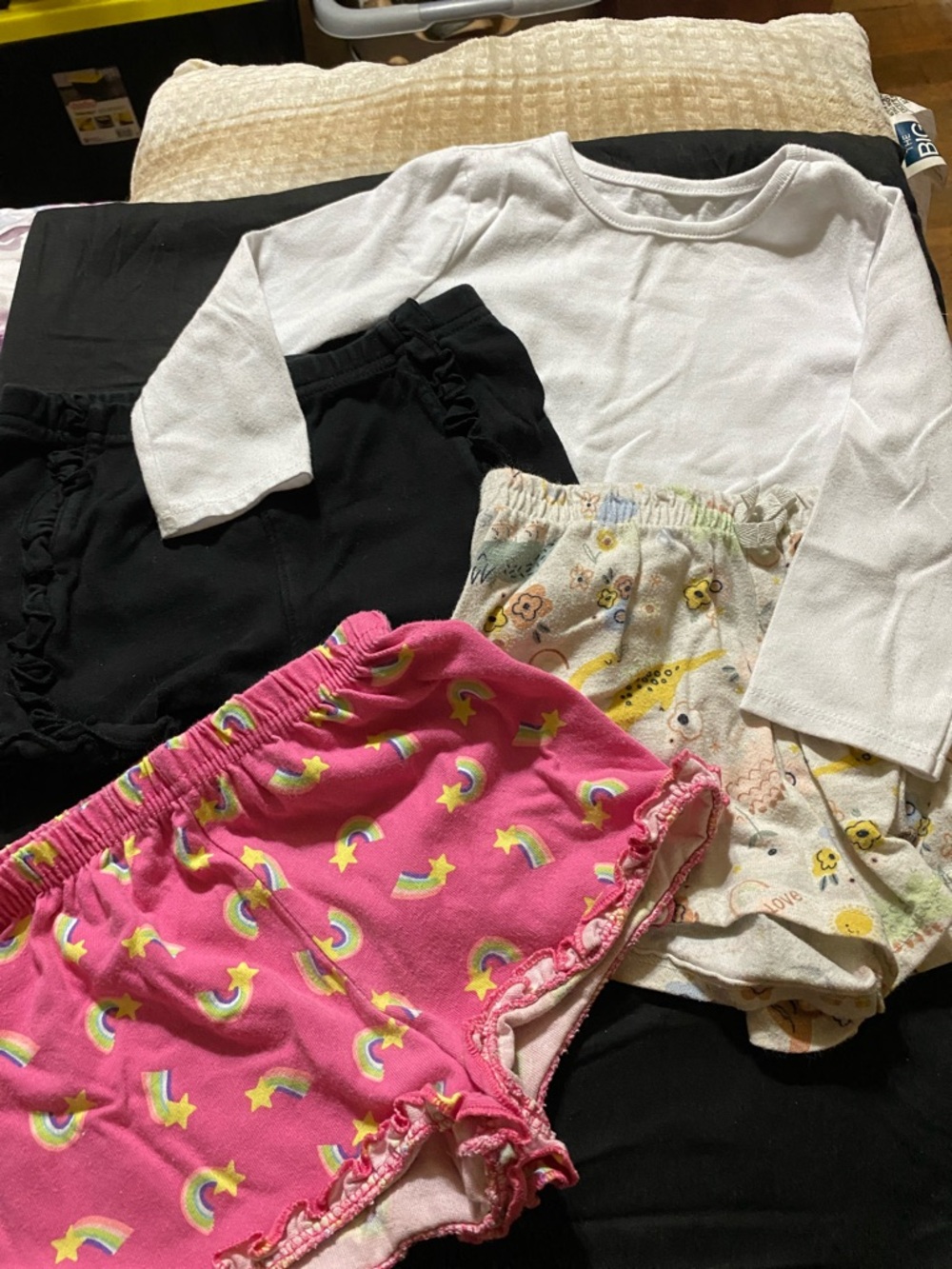 Garanimals White Long-Sleeve Top with Black and Pink Shorts Set